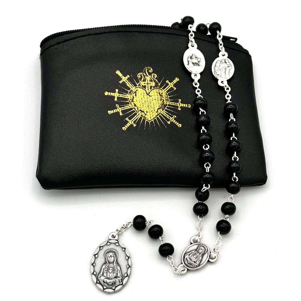 Seven Sorrows Black Wood Bead Chaplet