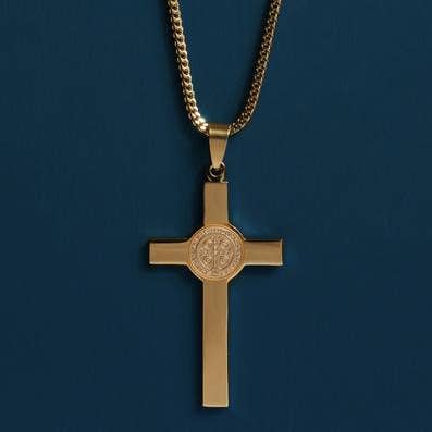 Large St. Benedict Gold Cross Necklace