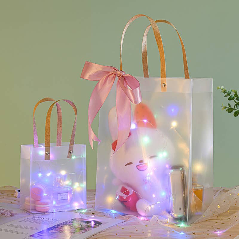 12pcs , transparent frosted PVC paper rope gift bag