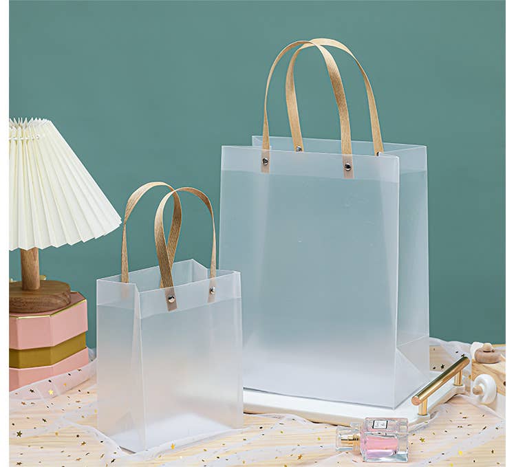 12pcs , transparent frosted PVC paper rope gift bag