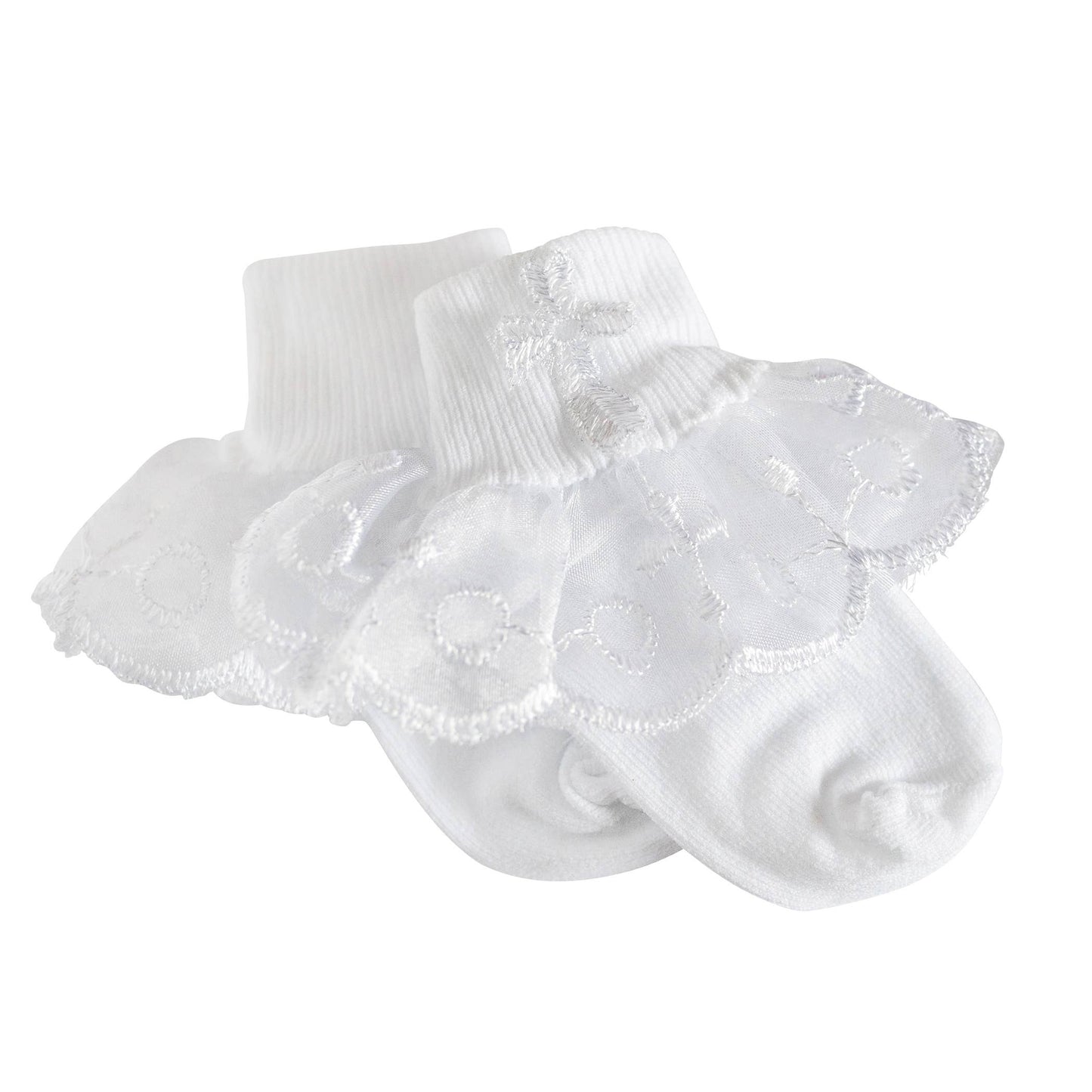 Whit Lace Baptism Socks with Cross