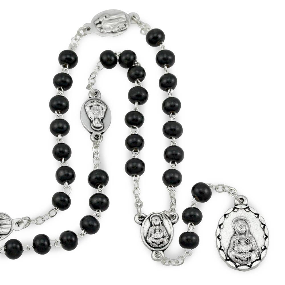 Seven Sorrows Black Wood Bead Chaplet