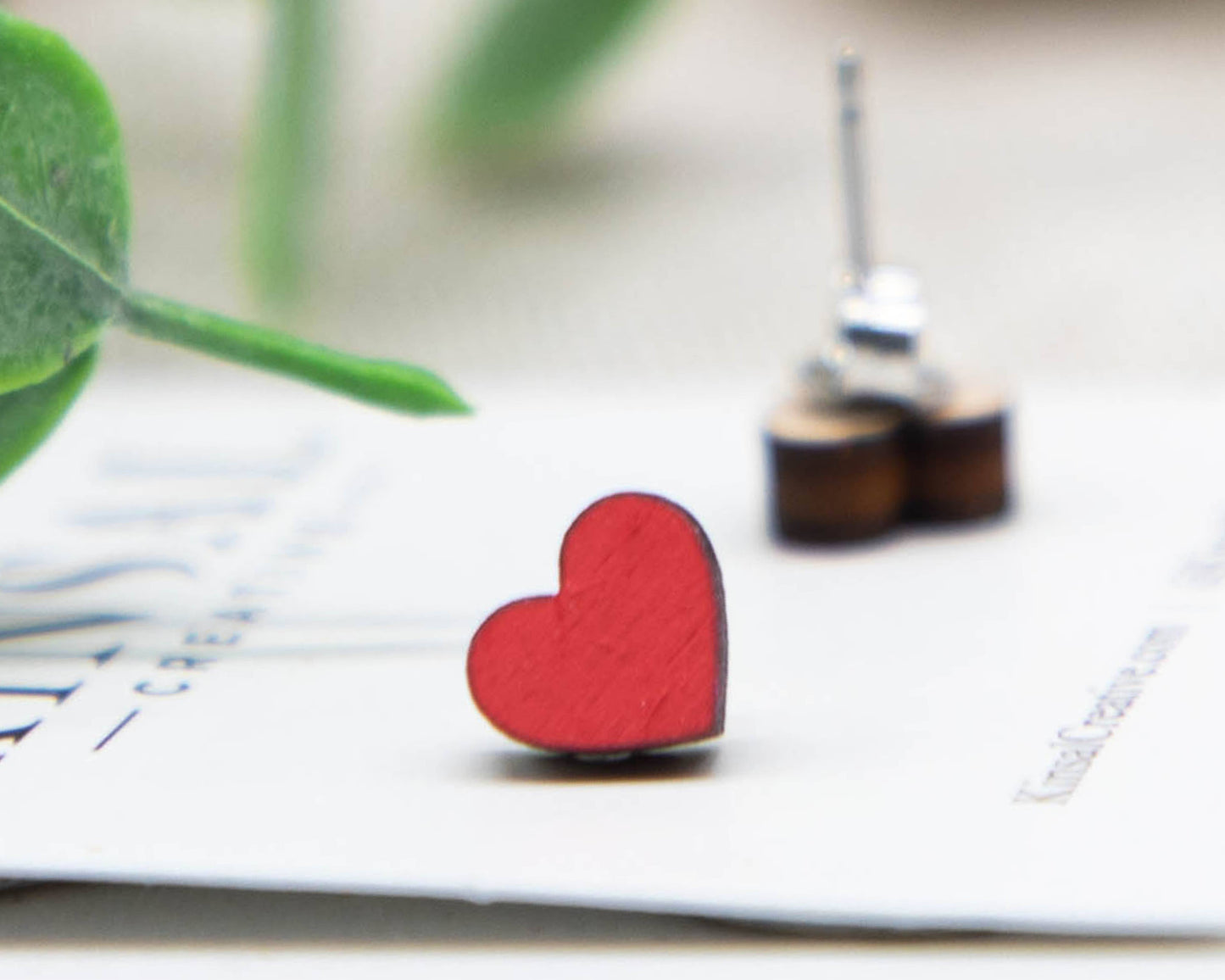 Valentines Day Mini Heart Wood Stud Earrings