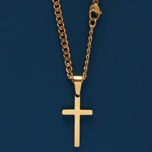 Gold Cross Necklace for Men on Cuban Chain