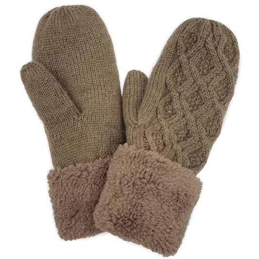 Cable Knitted Sherpa Cuff Mittens