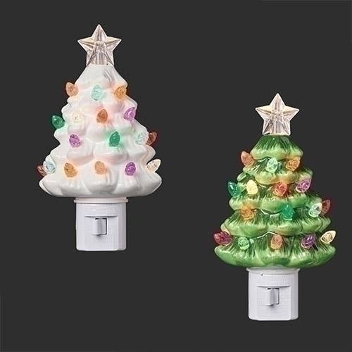 6"H Ceramic Tree Nightlight 2 Assorted White & Green Trees