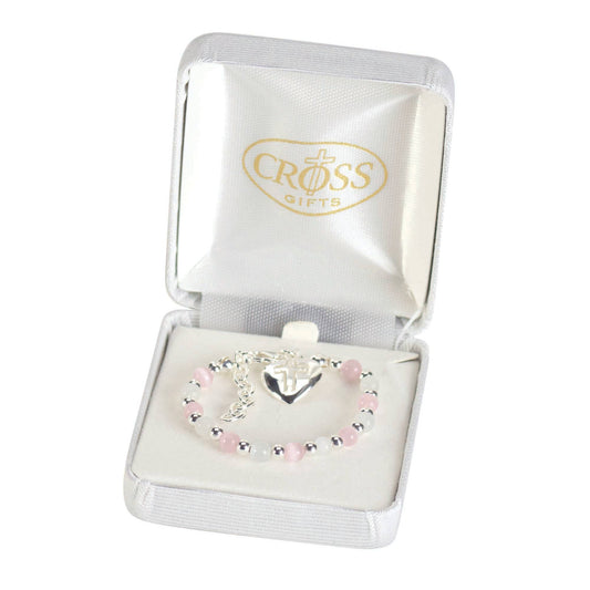 Bracelet Pink Cats Eye with Heart/Cross