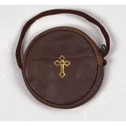 Leather Burse with Cord and Gold colored Cross Brown