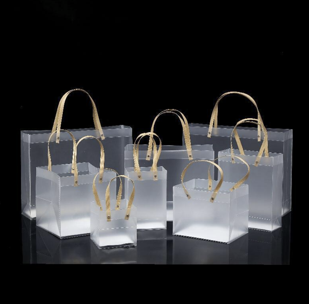 12pcs , transparent frosted PVC paper rope gift bag