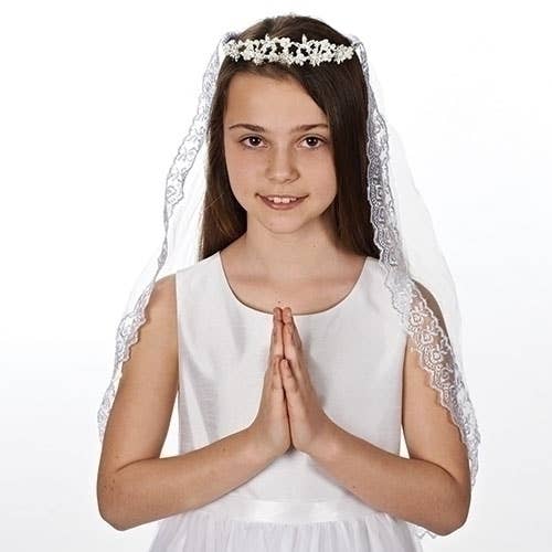 Kate Pearl Tiara with Trim Communion Veil