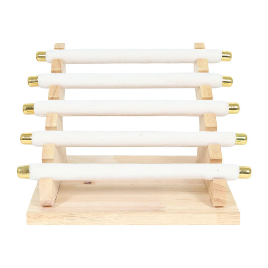 Natural Wood & Suede 5 Row Ring Display