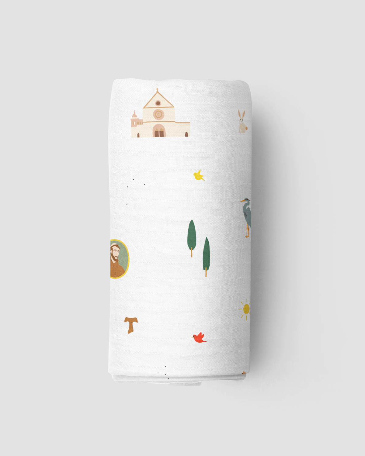 Saint Francis Muslin Swaddle Baby Blanket