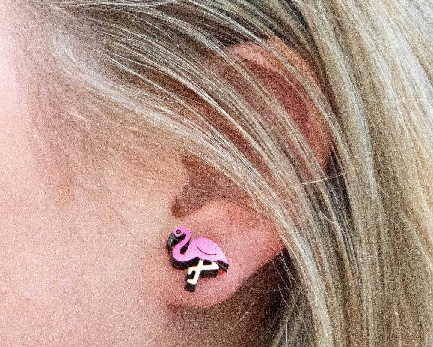 Flamingo Wood Stud Earrings