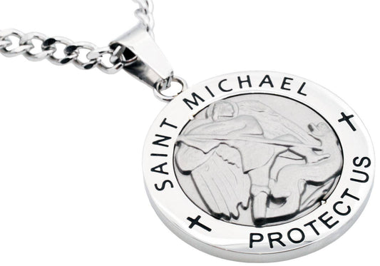 Men's Stainless Steel Saint Michael Protect Us Pendant