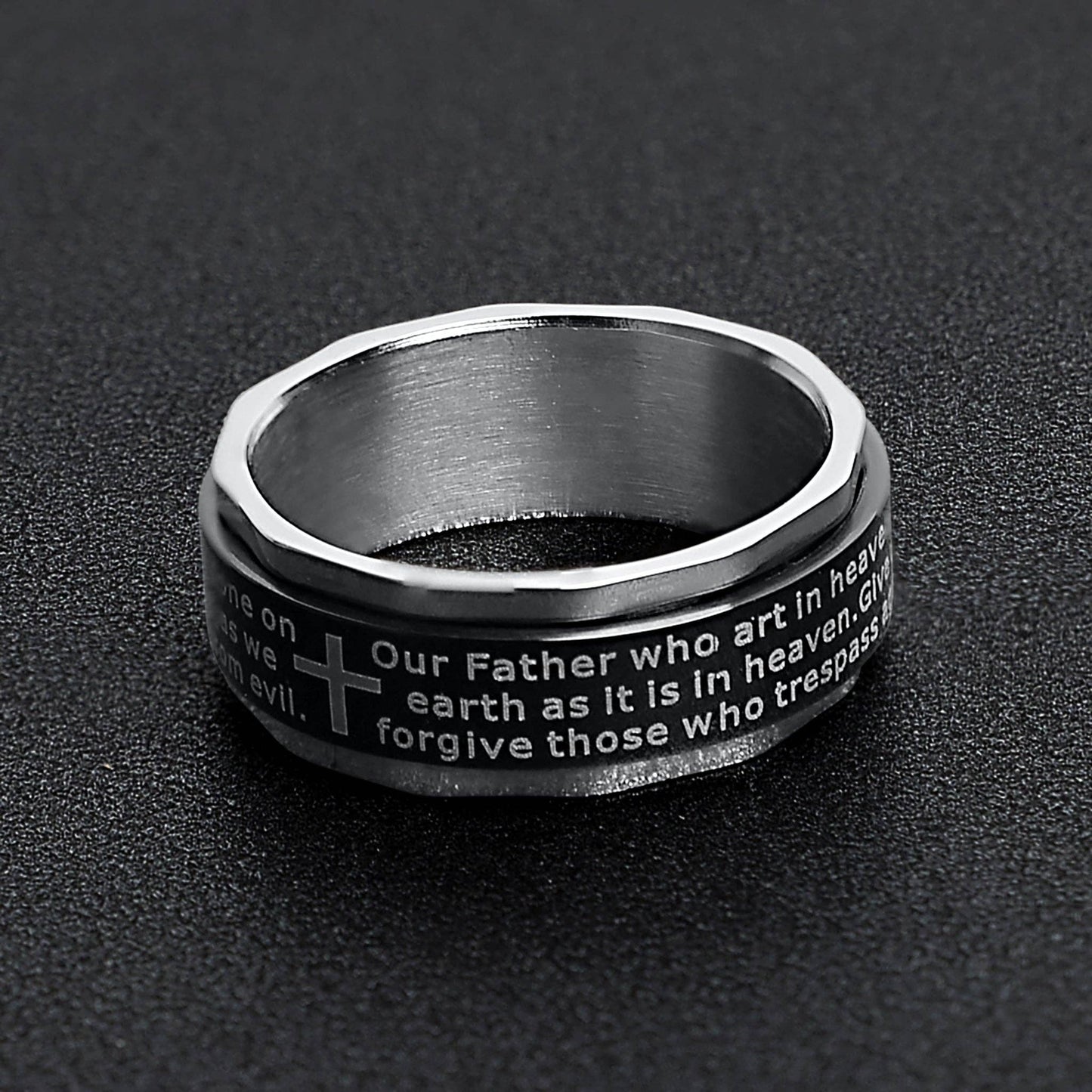 Highly Polished Stainless Steel Lord's Prayer Spinner Center Ring