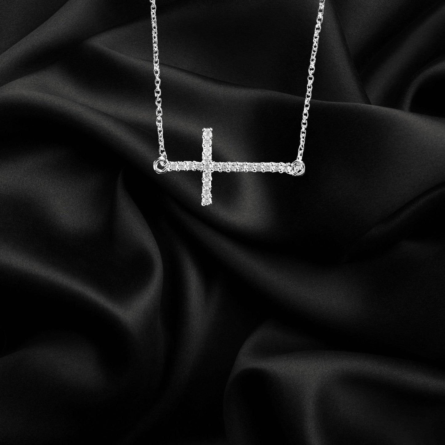 Sideways Cross Silver Plated Necklace