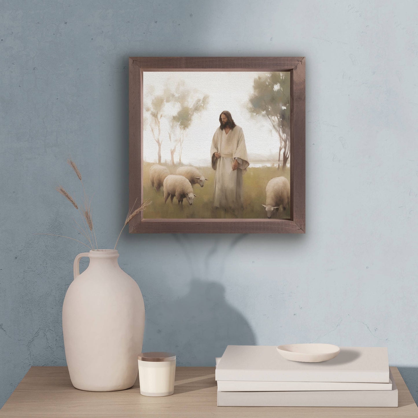 Jesus & Sheep Framed Art (11 x 11”)