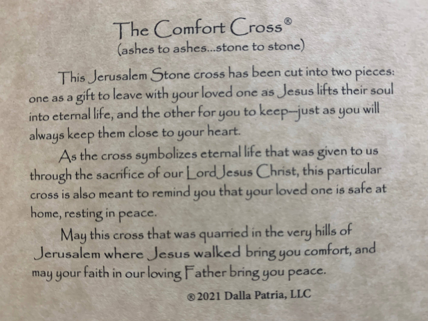 Jerusalem Stone Comfort Cross with Crucifix