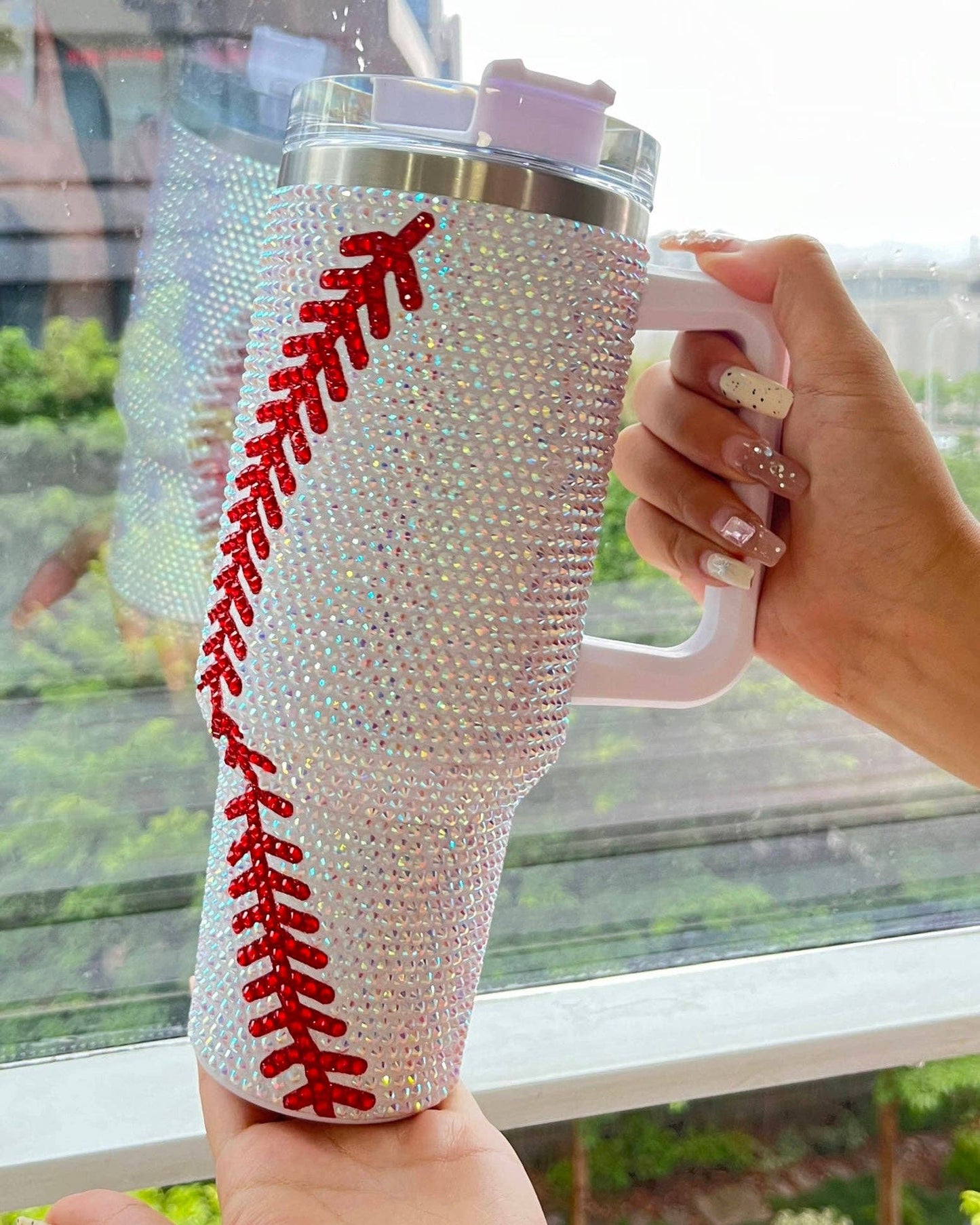 Crystal Baseball White/Red 40 Oz. Tumbler