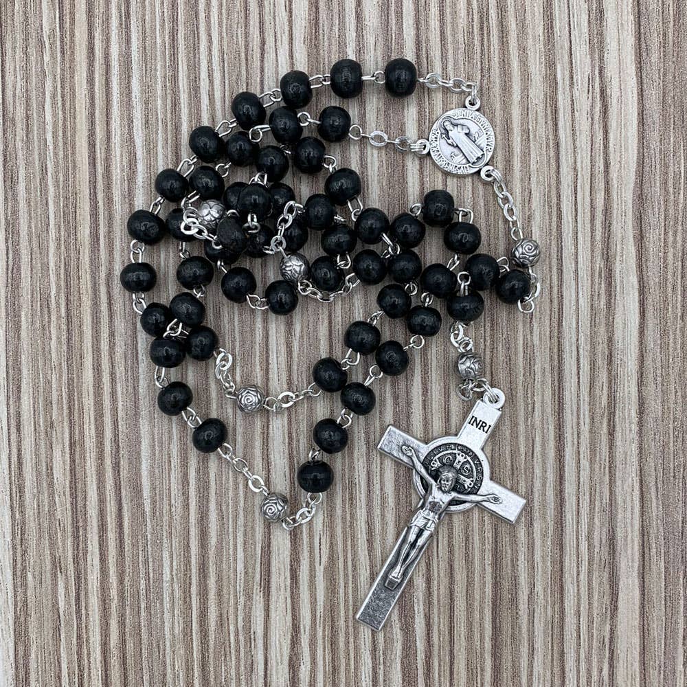 Rosary Black Wooden Beads St Benedict