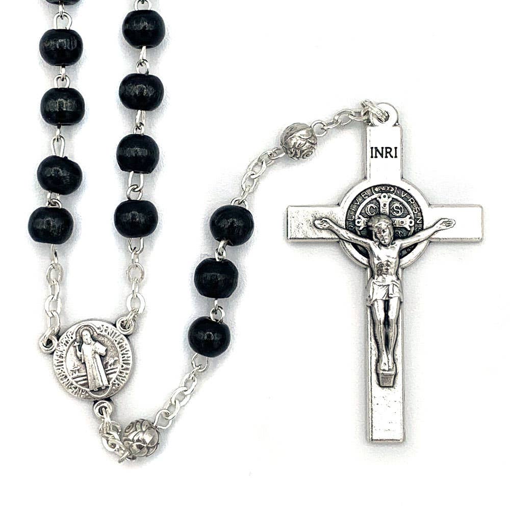 Rosary Black Wooden Beads St Benedict