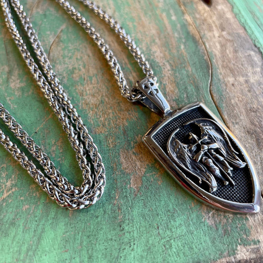 Stainless Steel St Michael Shield Chain Necklace