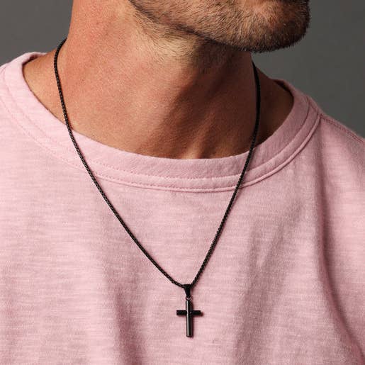 Black Stainless Steel Medium Cross Necklace