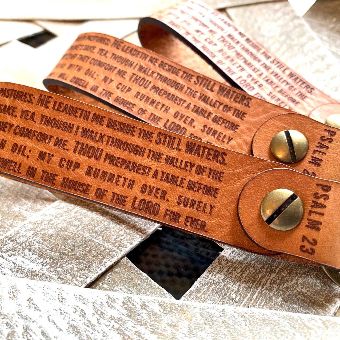 Psalms 23 Leather Keychain