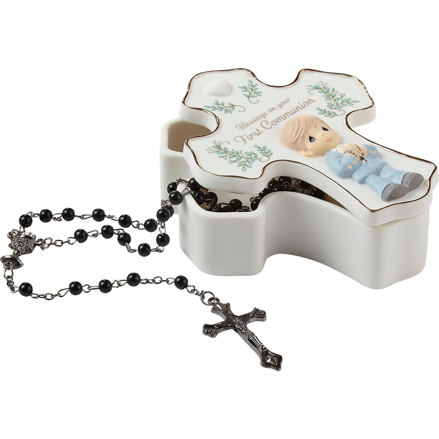 Precious Moments Cross Boy Communion Rosary Box