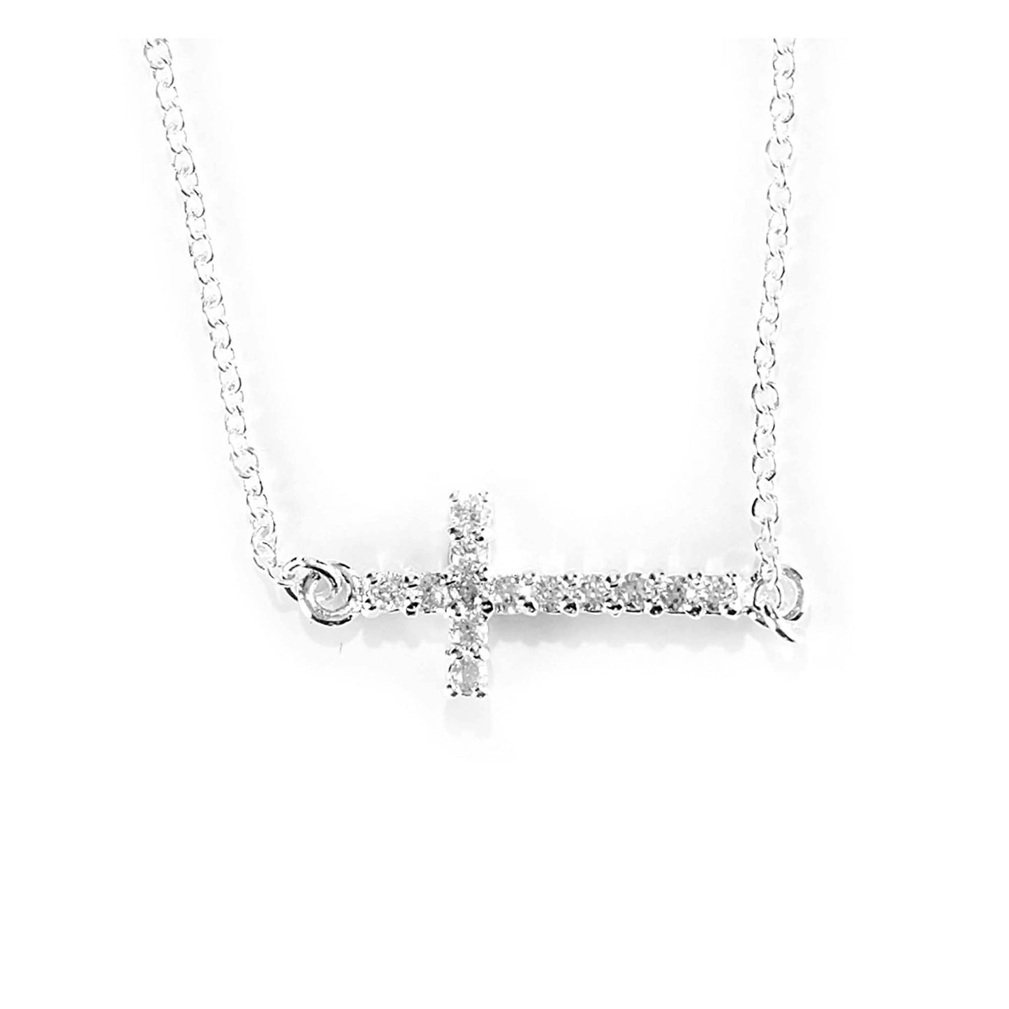 Silver Plated Cross With Cubic Zirconia Stones