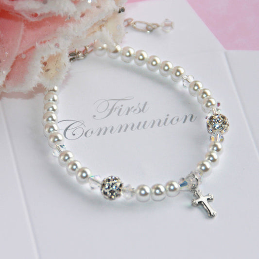 First Communion Cross Pearl Bracelet