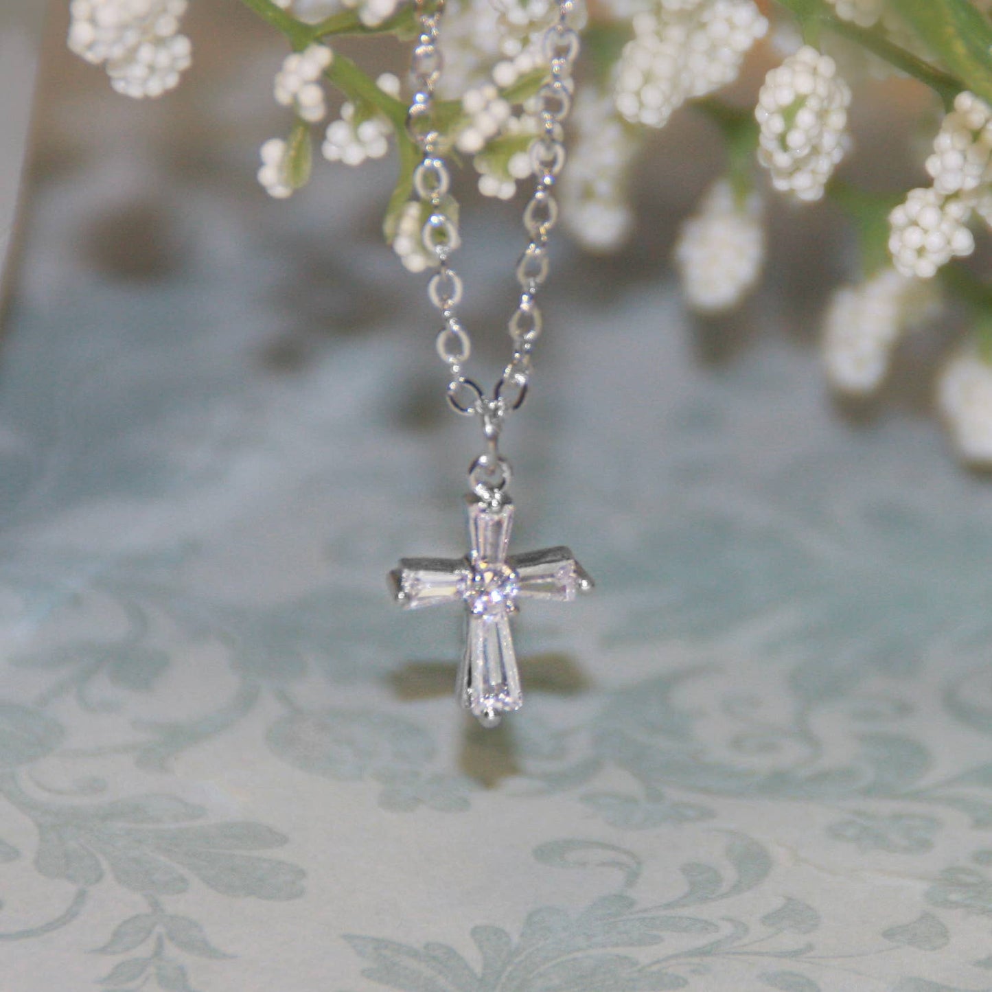 Petite Cubic Zirconia 16" Cross Necklace