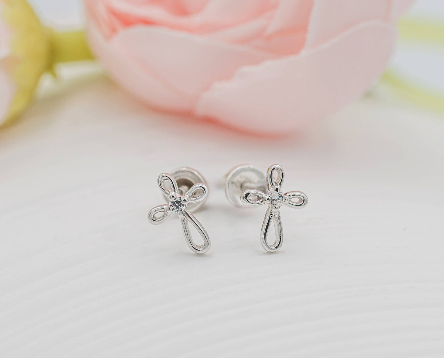 Sterling Silver Screw-Back Cross Earrings