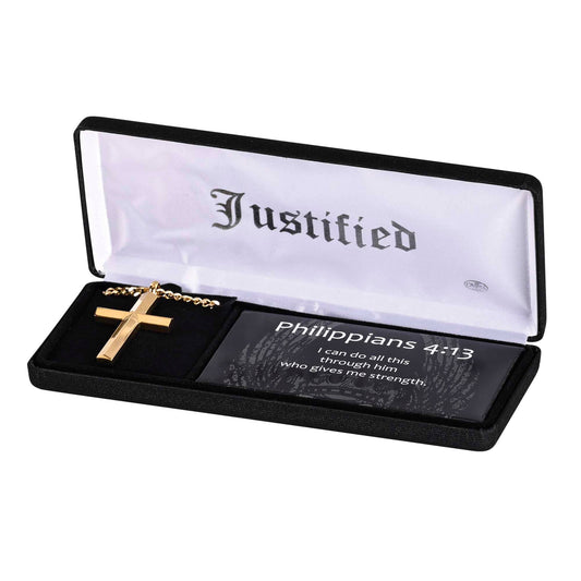 Necklace Gold Bevel Cross Justified 24L
