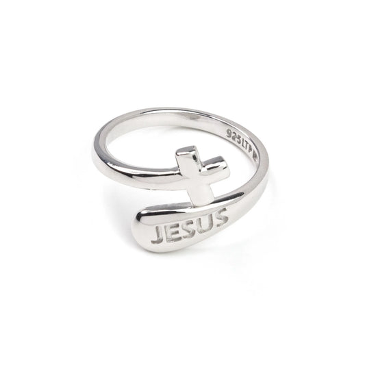 Jesus and Simple Cross Ring - size 7, adjustable