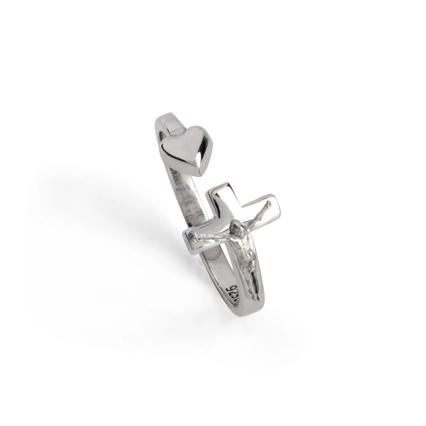 Crucifix with Heart Ring - size 6, adjustable