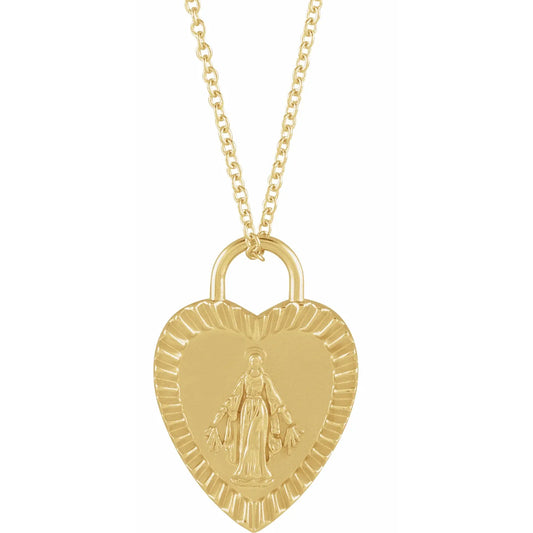 14K Gold Miraculous Mary Heart Necklace