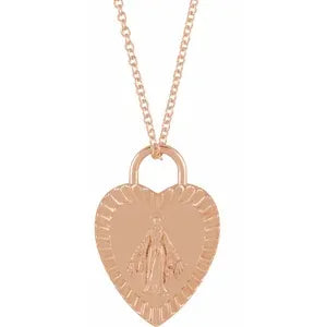 14K Rose Gold Miraculous Mary Heart Necklace