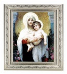 BOUGUEREAU: MADONNA AND CHILD IN A FINE DETAILED SCROLL CARVINGS ANTIQUE SILVER FRAME