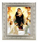 BOUGUEREAU: QUEEN OF THE ANGELS IN A FINE DETAILED SCROLL CARVINGS ANTIQUE SILVER FRAME