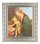 BOTTECCELLI: MADONNA AND CHILD IN A FINE DETAILED SCROLL CARVINGS ANTIQUE SILVER FRAME