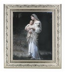 BOUGUEREAU: DIVINE INNOCENCE IN A FINE DETAILED SCROLL CARVINGS ANTIQUE SILVER FRAME