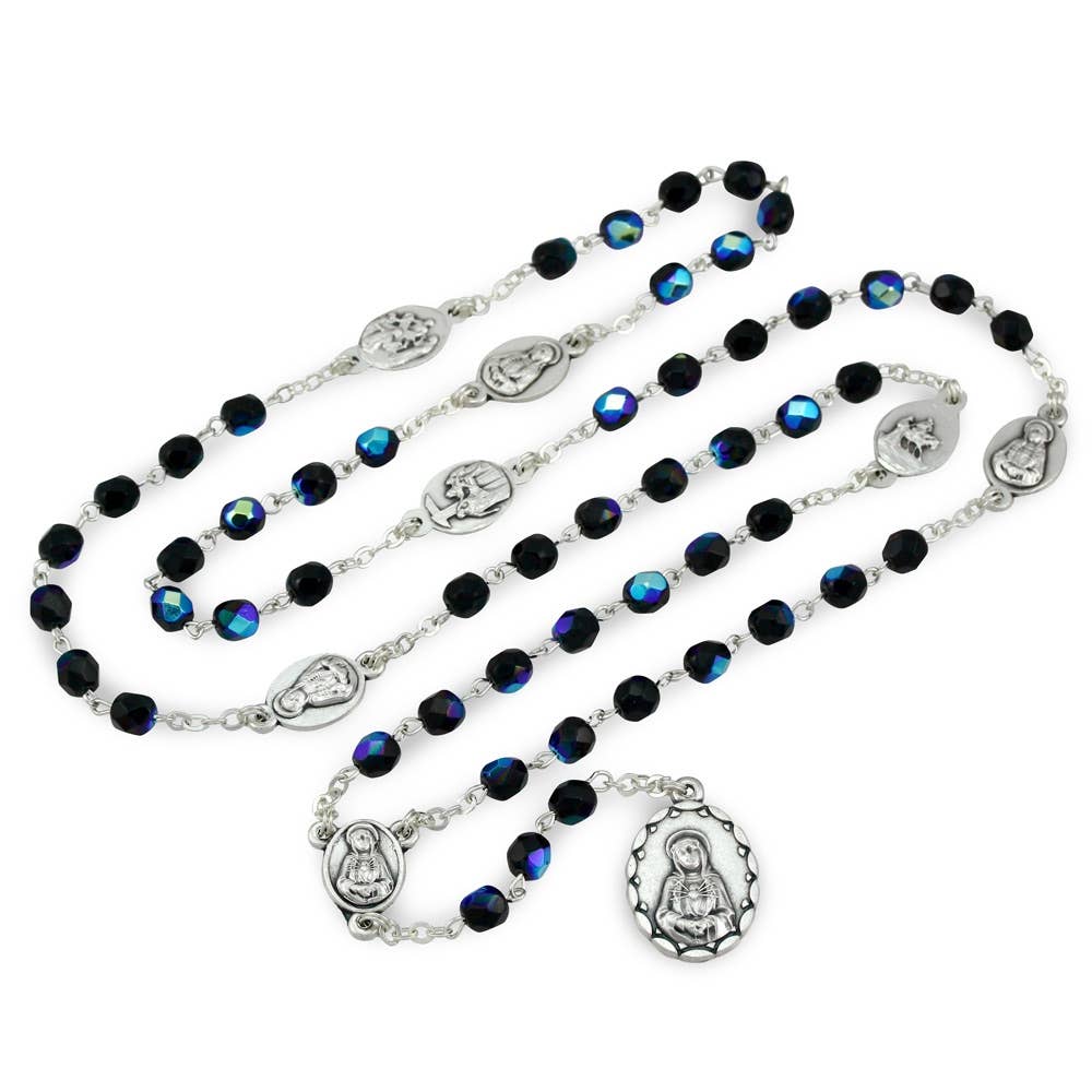 Seven Sorrows Rosary Chaplet Black Crystal Beads