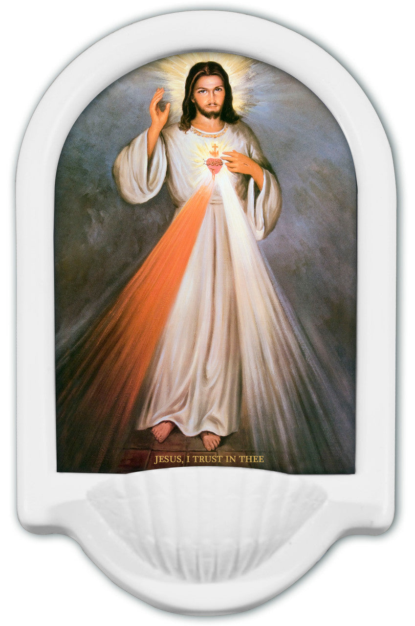 Divine Mercy White Holy Water Font
