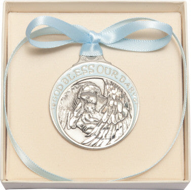 Baby with Angel Crib Medal (Blue)