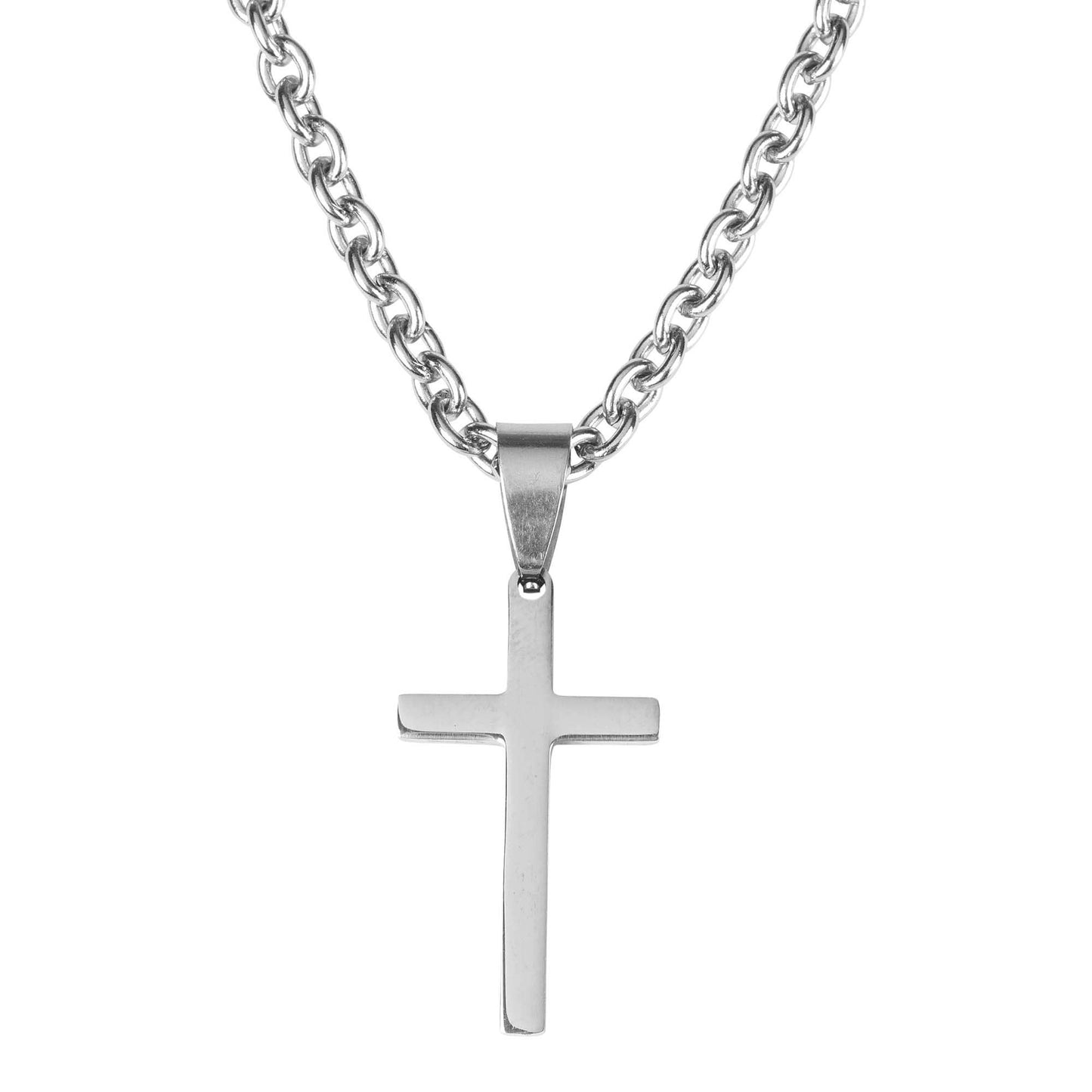 Stainless Steel Slender Box Cross Necklace
