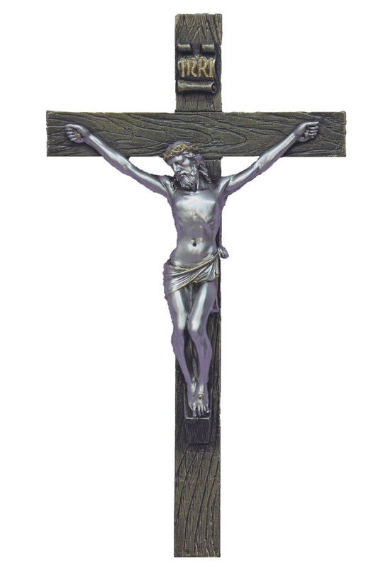 Crucifix in Cold Cast Bronze/Pewter Style 10"