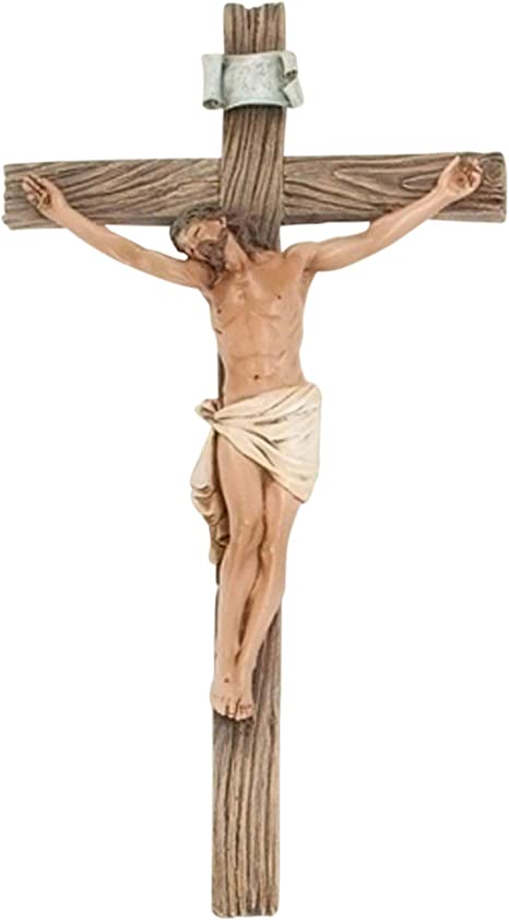 Textured Wood Look Wall Crucifix 8"