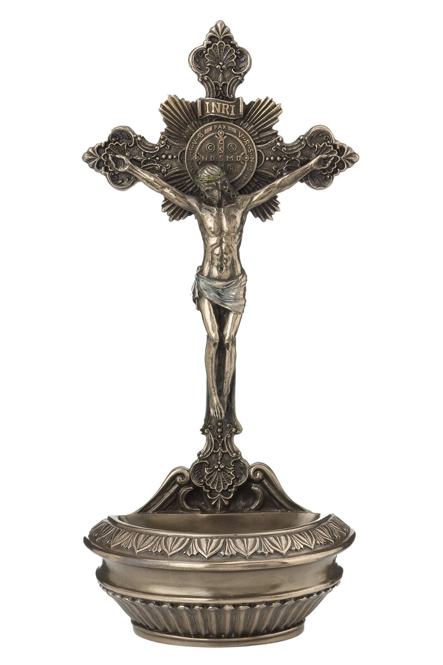 St. Benedict Crucifixion Font in Cold Cast Bronze 9.5"