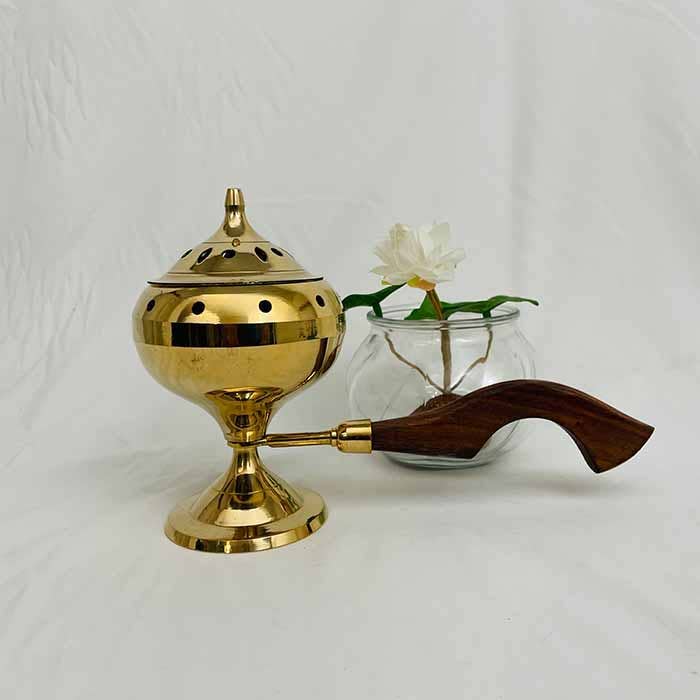 Brass Incense Burner with Handle 9"  (MOQ 2)
